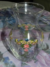 Vase, Glasvase, Tischvase, bemalt, 70iger od. älter, vintage, H: 13cm [2317]