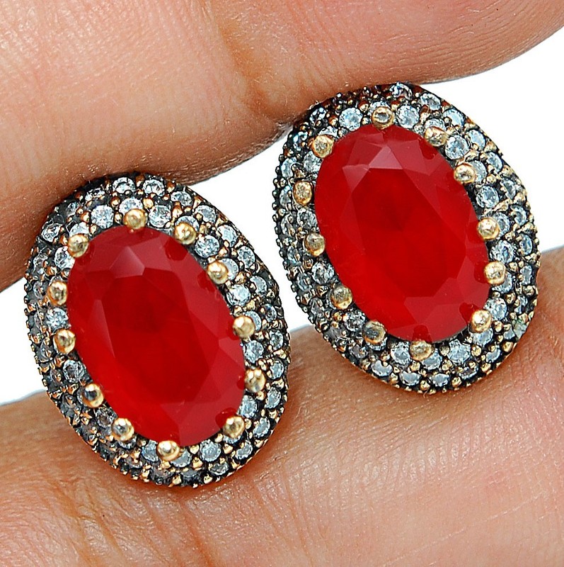 Ottoman Empire 10CT Heat Treated Fire Garnet 925 Sterling Silver Earrings TE2