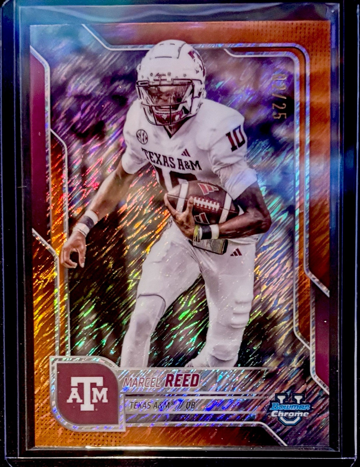 2025 Bowman Chrome U Marcel Reed /25 Orange Shimmer #133 Texas A&M