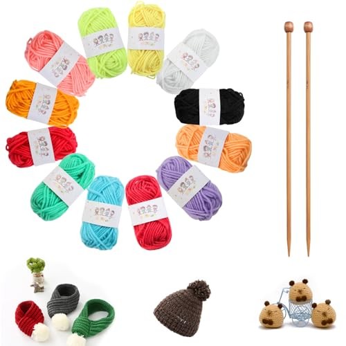 Kit tricot pour débutant écoresponsable en bambou naturel et pelotes de coton premium
