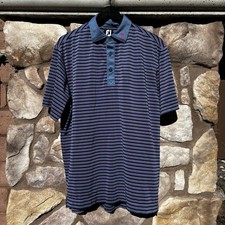 Footjoy Polo Shirt Men s Medium Blue Pink Striped Outdoors Golf Golfer Button