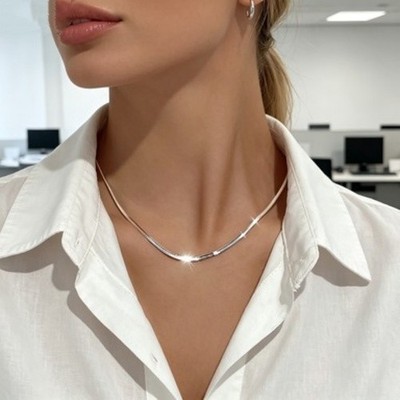 2 Pack Silver Snake Chain Necklace Simple Minimalist Choker Necklace Adjustable 