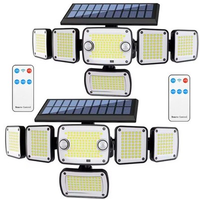 2 Pack Solar Security Light Outdoor 6 head 7000K 3000LM LED Motion Sensor IP65