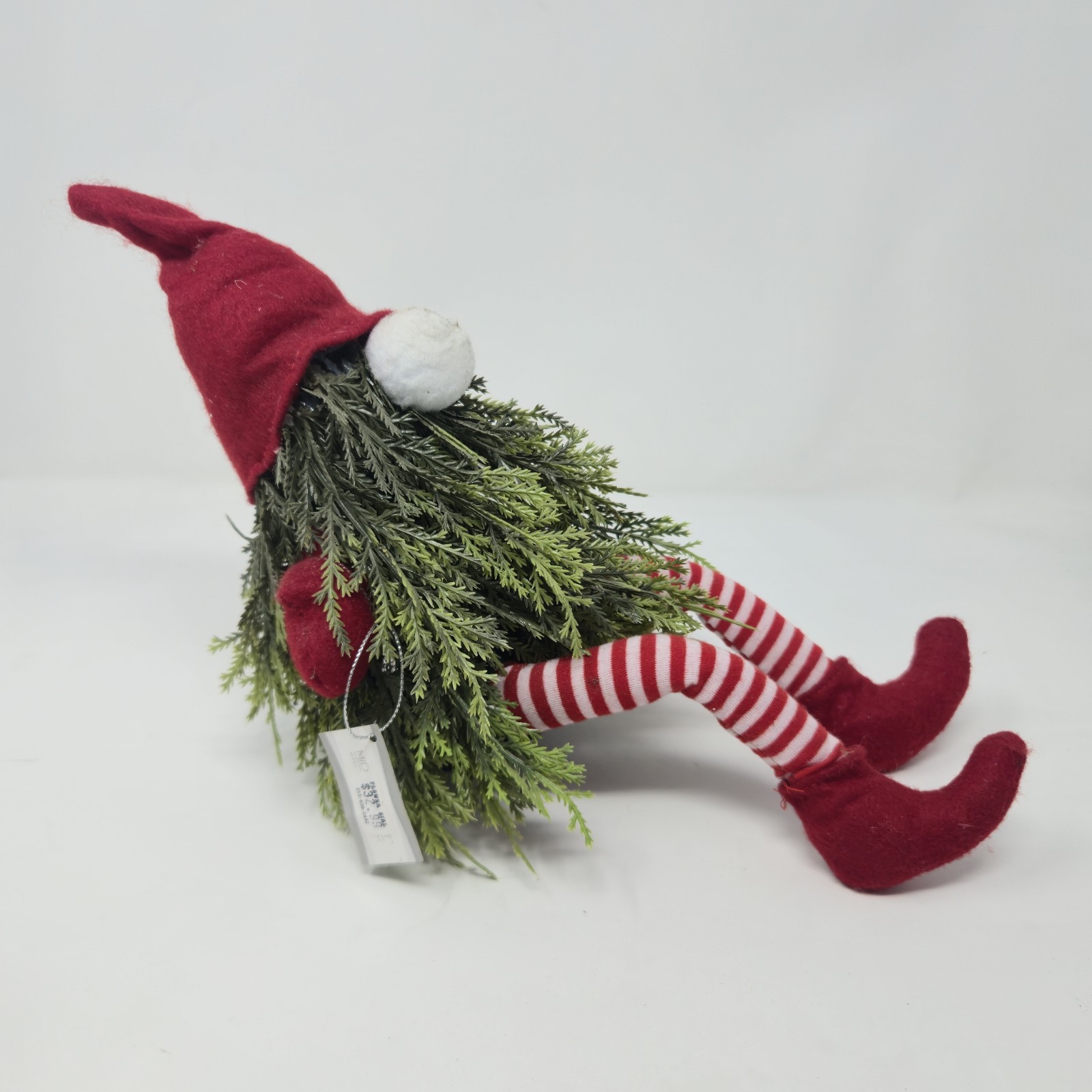 ​Ganz Christmas Gnome Shelf Sitter Red Striped Dangle Legs Pine Needle Beard image 3