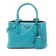 Prada Small Saffiano Cuir Turnlock Twin Satchel Pre-Loved Turquoise