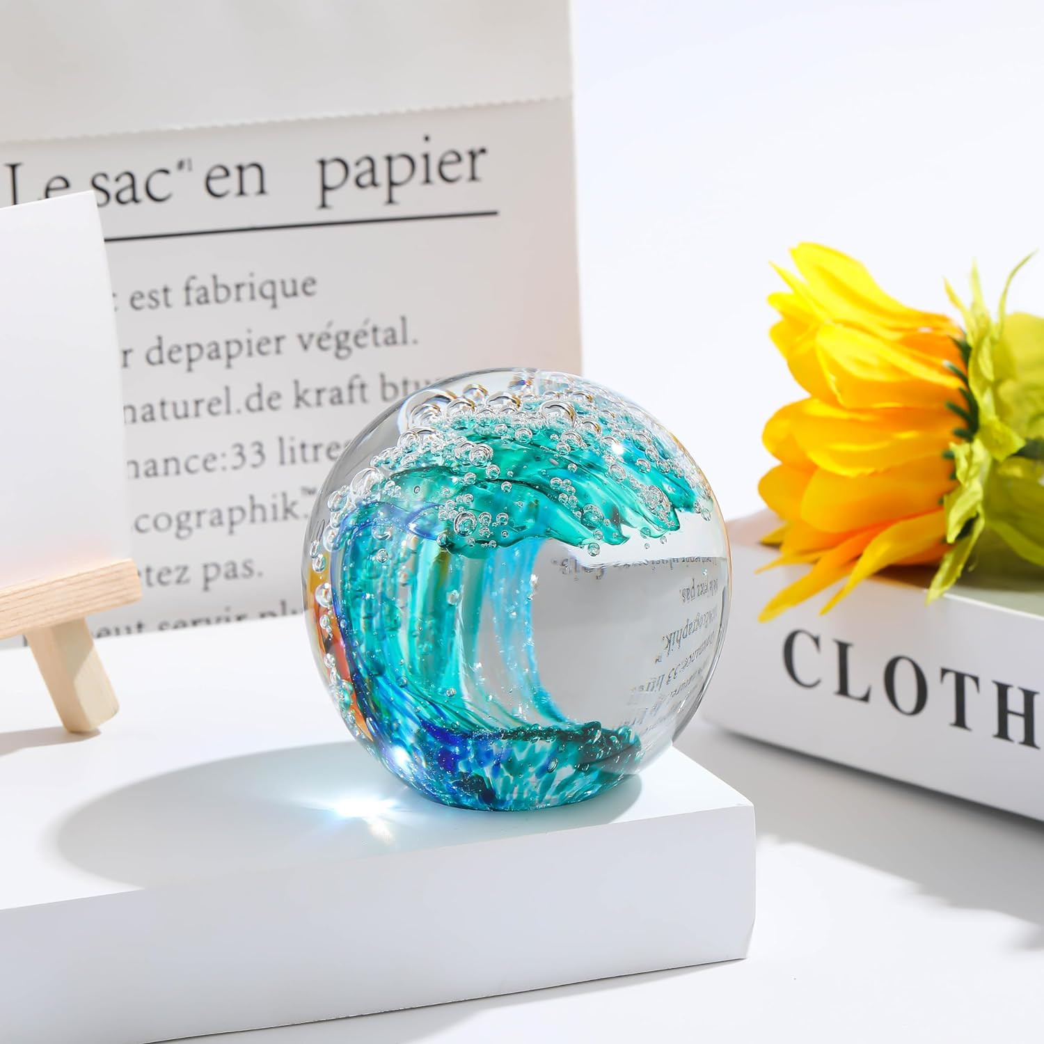 Qianwei Hand Blown Ocean Waves Crystal Ball - Glass Collectible ...