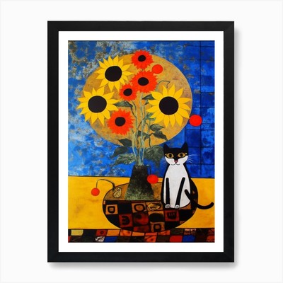 Sonnenblume mit Katze 4 surreale Joan gerahmtes Wandbild Poster Leinwanddruck Bild