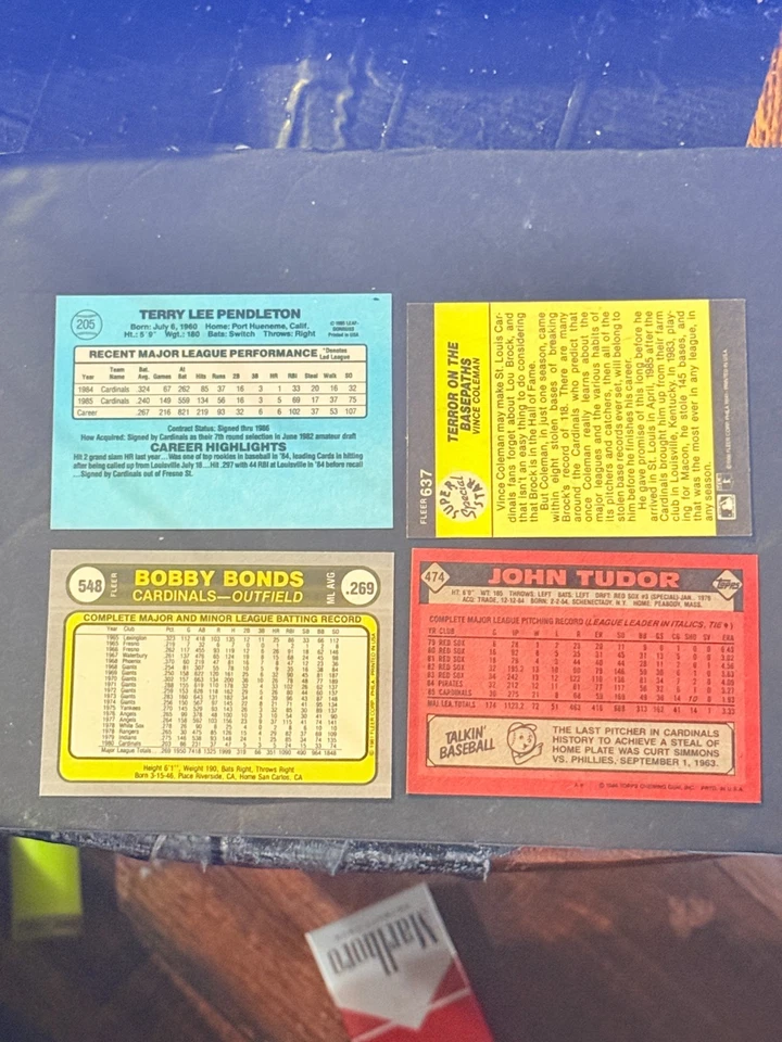 (4) ST LOUIS CARDINALS ON CARD AUTOS - B BONDS, V COLEMAN RC, T PENDLETON, TUDOR Foto 2 de 2