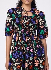 Joanie Jesse Matisse Art Dopamine Print Shirred Midi Dress rrp £85 sz 8 uk NEW 