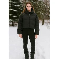 Gymshark Womens Medium Black Cropped Puffer Jacket Zip Up Chic Streetwear HR7-10