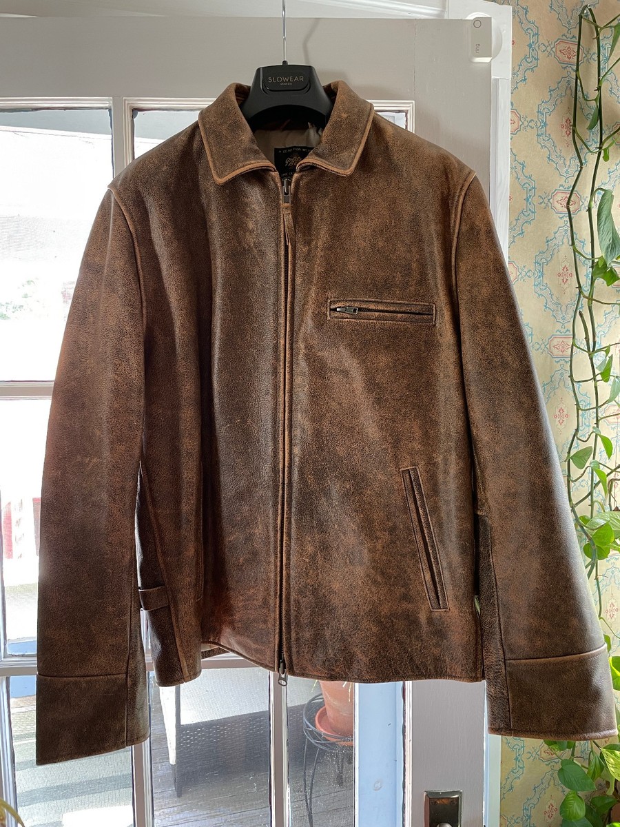 Golden Bear Waterfront Distressed Cracked Leather Jacket XL Brown USA Mr Porter