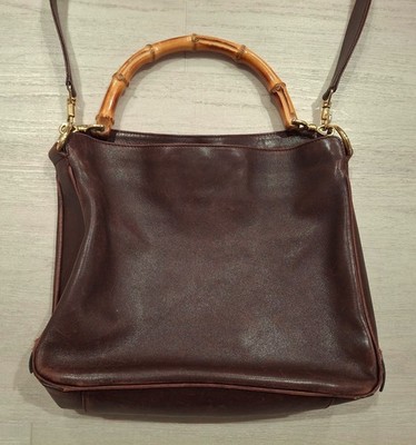 GUCCI Bamboo Handle Hobo Bag DARK BROWN LEATHER SHOULDER BAG 001