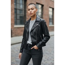 Forever 21 Womens Black Faux Leather Moto Jacket Biker Style Size S