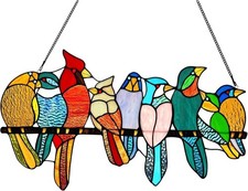 Stained Glass Birds on Branch Suncatcher 9 Multicolor Hanging Window Decor - OB