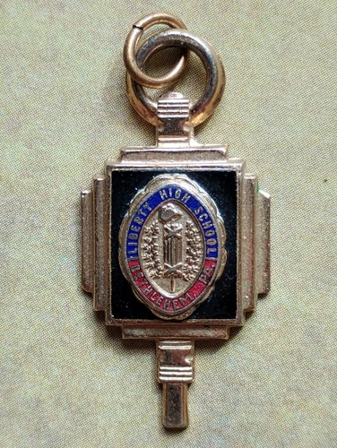 Liberty High School Bethlehem PA Red Blue Enamel Gold Tone Key Fob Charm Pendant