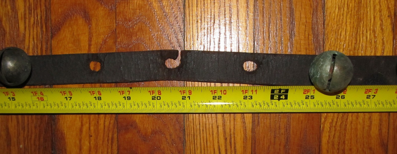 Antique Strand of 25 Brass Sleigh Bells 93" Long w/ Buckle Circa 1880's