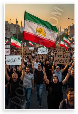 Free Iran Lion Flag Protest Crowd 12x18 Poster