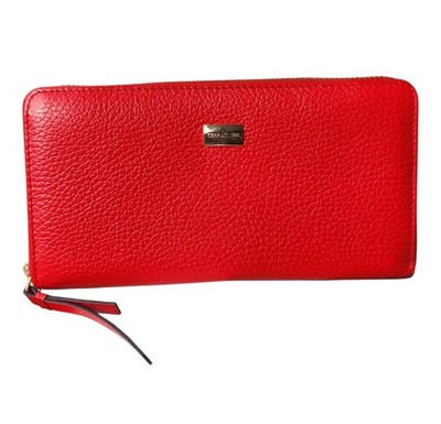 Cerruti 1881 Red Pebbled Leather Zip Around Long Wallet