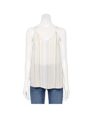 Juniors SO Smocked Back Tank Top Ivory Striped Sz M