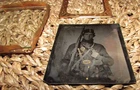 Rare Antique Civil War Confederate Triple Armed Soldier Tin Type in Case Colt Bo