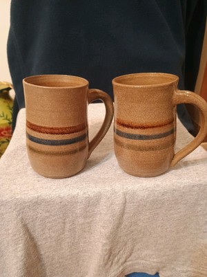 Vintage Handmade Studio Pottery Coffee Mugs 4 3/4in Tall