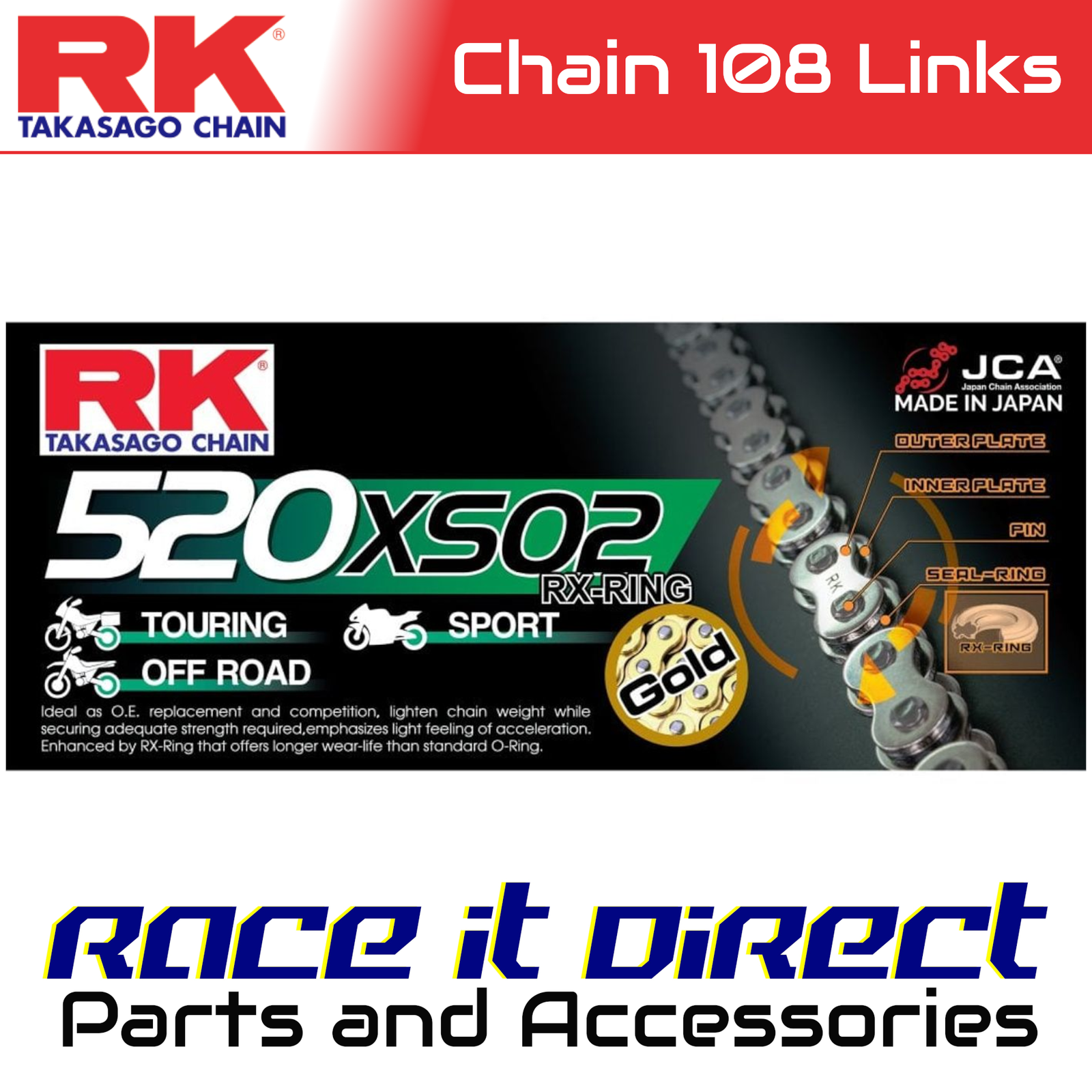 RK Chain for Kawasaki KDX200 1995-2006 Gold RX-Ring