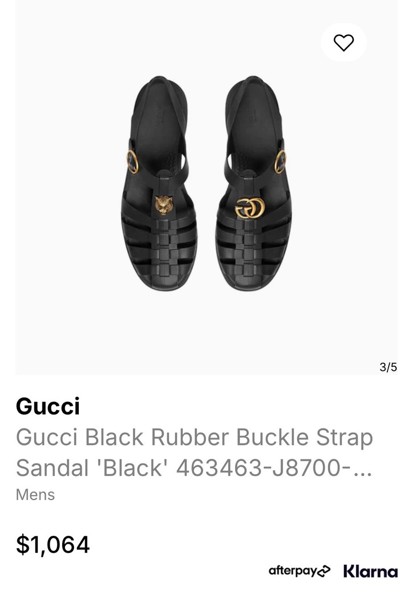 GUCCI - 674132 - Black Rubber GG Buckle Strap Sandals Men's Size