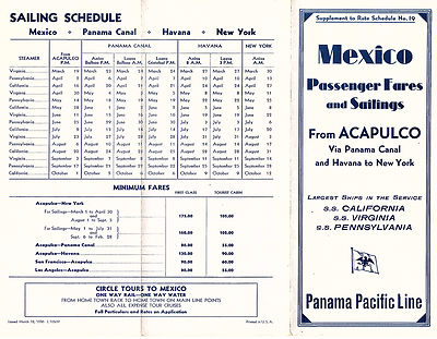 Panama Pacific Line 1936 Brochure Passenge Fares & Sailings Mexico to New York 