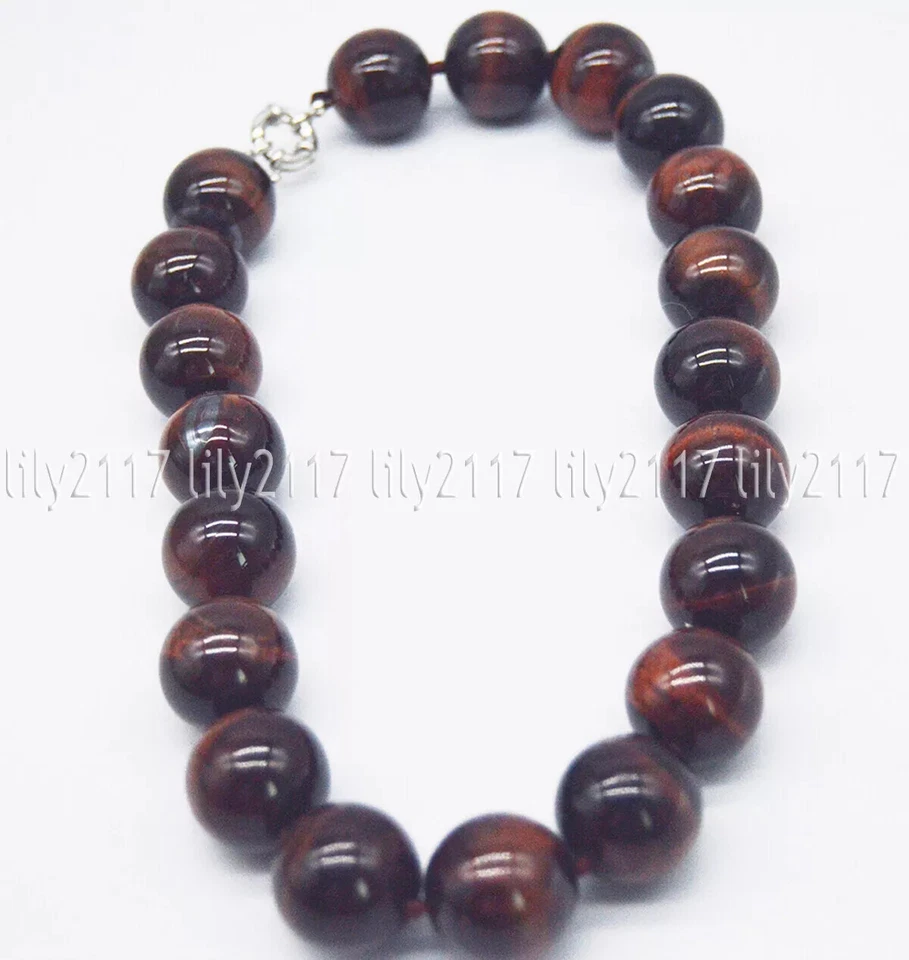 Huge 20mm Genuine Natural Red Tiger's Eye Round Beads Gemstone Necklaces 16-36'' - Image 3 of 3