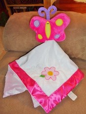 Security Blanket Butterfly Flower Hot Pink White Plush Stuffed Baby Lovey DanDee
