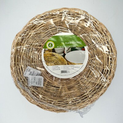 Fox Run Paper Plate Holders Set of 4 Rattan Holds 8 inch Plates NWT