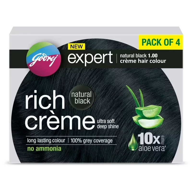 Godrej Expert Rich Crème Hair Colour Shade - Pack of 4 (NATURAL BLACK)fast.20G