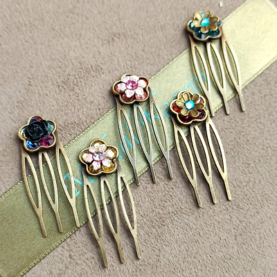 Michal Negrin Hairpin 5 Hair Combs Crystals Romantic Flower New