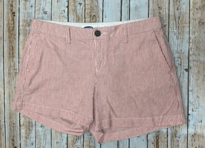 Old Navy Short Linen Blend Walking Everyday Red White Seersucker Oxford  Stripe