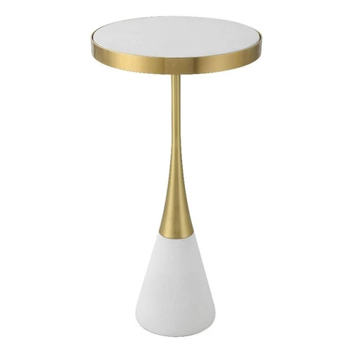 Uttermost Apex Contemporary Concrete and Metal Accent Table in Brass/White - Picture 1 of 3