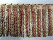 6 yards BULLION FRINGE  6" - RED RUST/CREAM/GOLD - Upholstery Chair Fabric Trim 