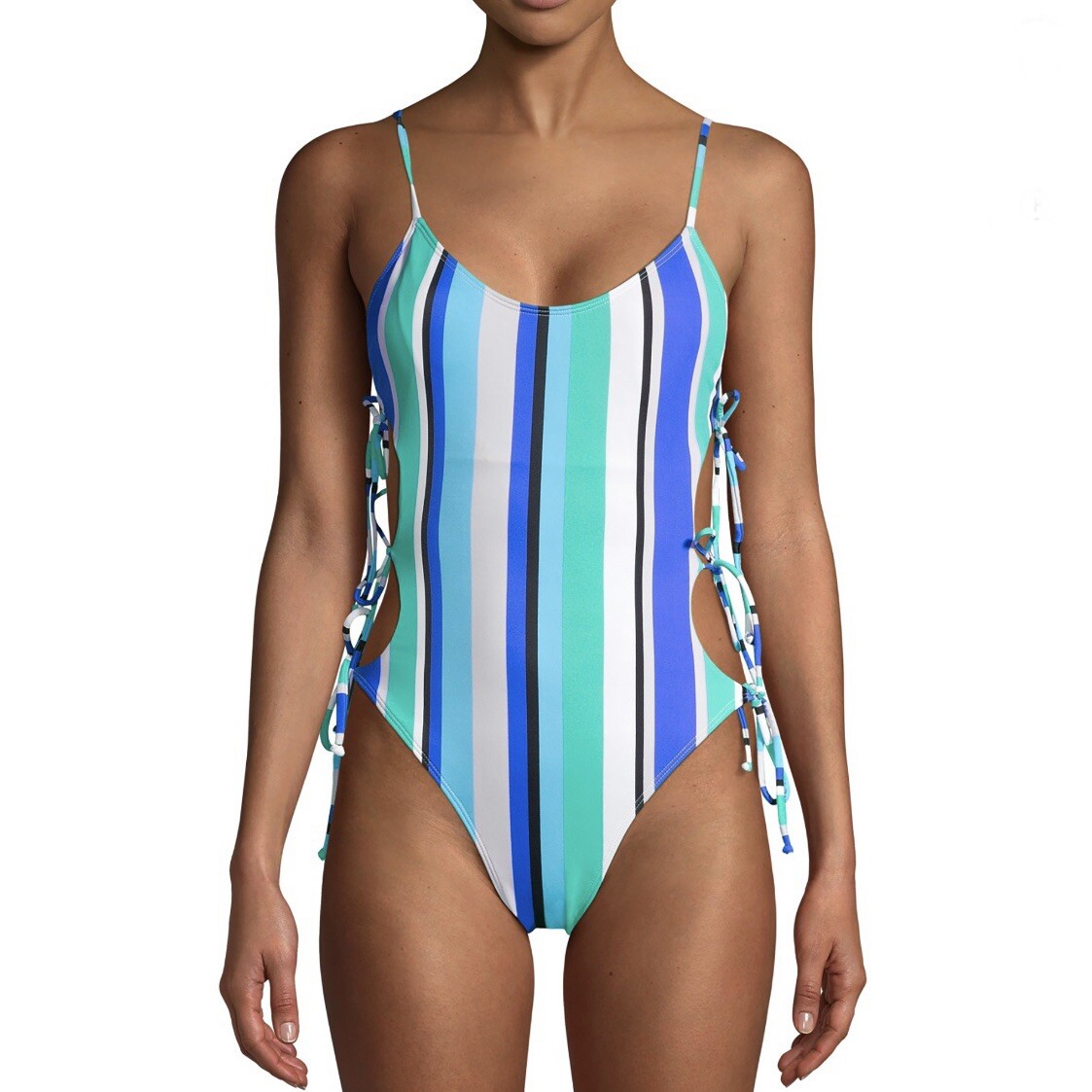 No Boundaries Juniors' Cabana Stripe One-Piece Swimsuit, Multi Size M (7-9)