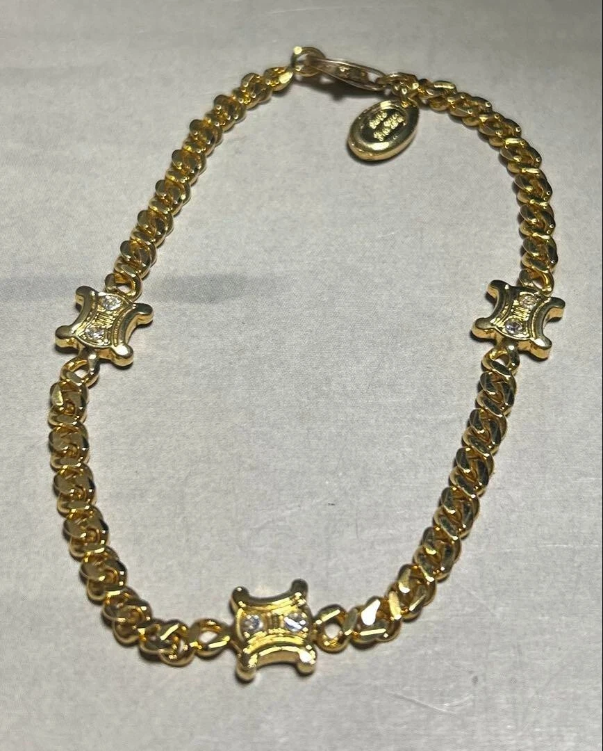 Bracciale catena CELINE iconico trionfo charm motivo quadrato oro vintage Giappone