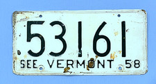 1958 Vermont license plate &ldquo;See Vermont&rdquo; White/ Black #53161