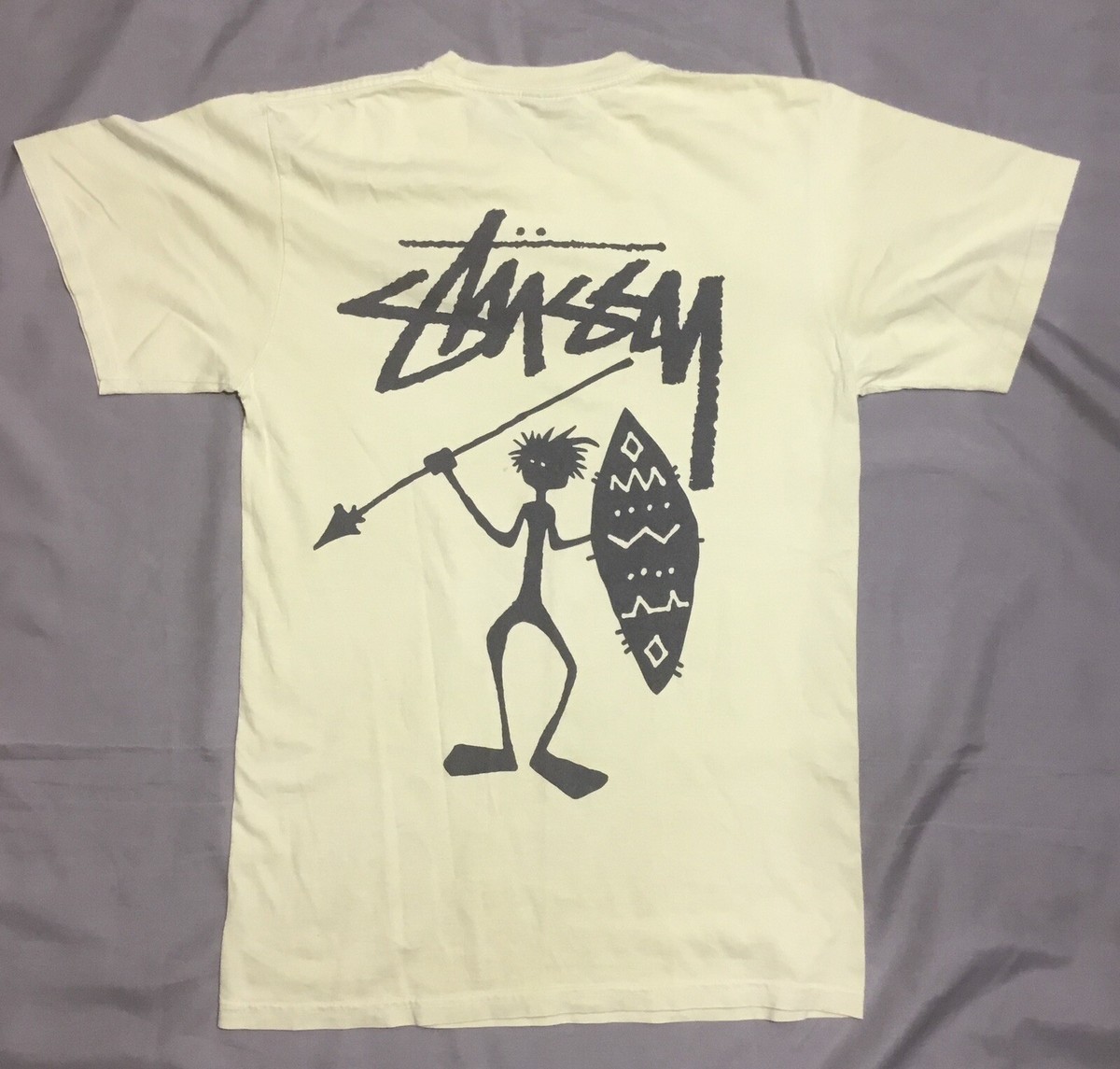 Stussy Mens Eight Ball Shirt Small Yellow Short Sleeve Streetwear