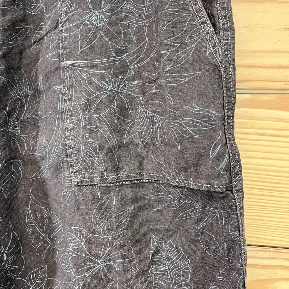 Pantalones Cortos Old Navy Para Hombre 40 100% Lino Marrón Floral Hawaiano Excedente 11" Entrepierna B144 Foto 4 de 4