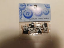 Dress it up Sew Cute spools flat 2 hole buttons /Scissors shank back buttons