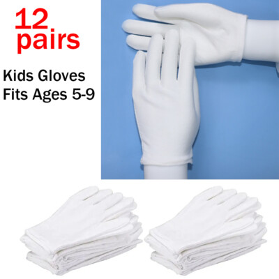 White Cotton Gloves for Kids - Halloween, Magician, Theatre M Size Fits Ages 5-9