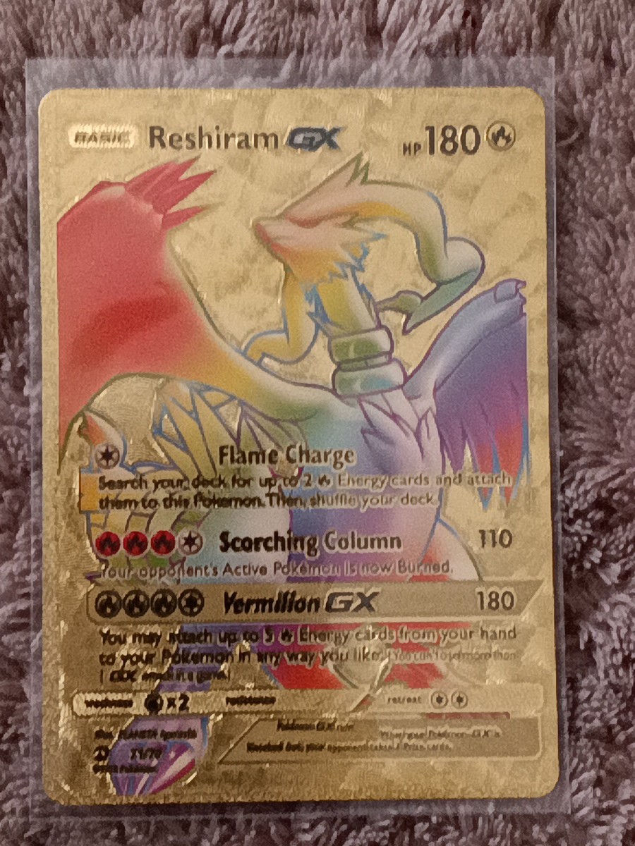 Rainbow Reshiram GX Gold Foil with Top Loader MINT CONDITION | eBay