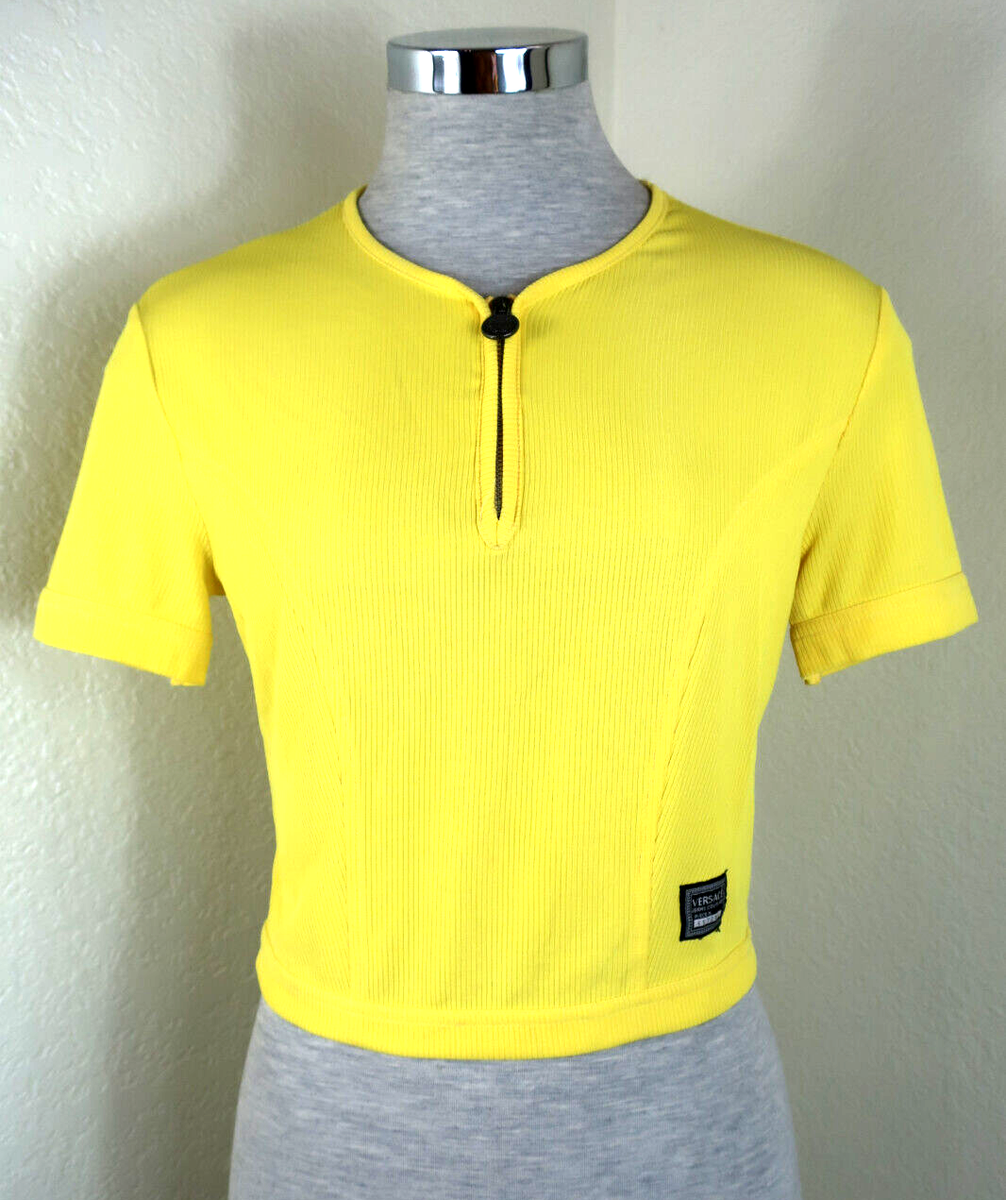 Vintage GIANNI VERSACE Couture Yellow Cropped Zip Top Shirt S M 4