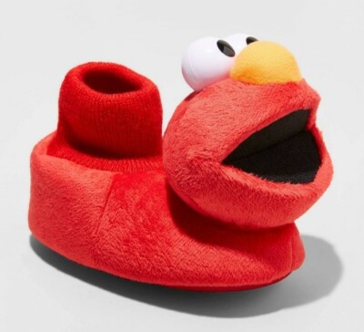 Sesame Street Elmo Kids Red Plush Warm Slippers Booties Toddler