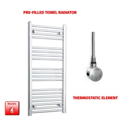 ELEGANT Chrome 1000 x 500 mm Electric Heated Towel Rail Radiator Bathroom Pre-Filled HTR