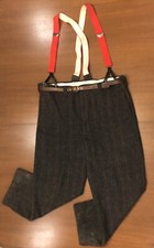 Vintage Woolrich Size 39x28 Dark Gray Red Plaid Malone Wool Pants Suspender Belt