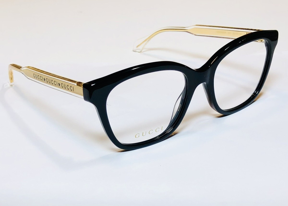 GUCCI GG 0566ON 001 Women Eyeglasses Black / Crystal 52-18 Made In