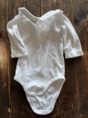 Jacadi paris baby boy white long sleeve bodysuit with collar, size